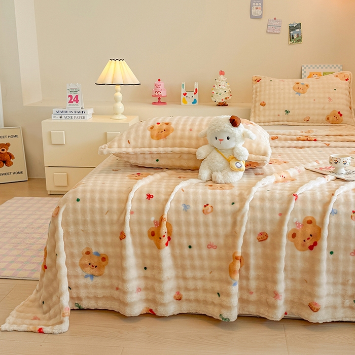 91家纺网 家纺一手货源 找家纺 （总）绣女坊 2025新款A类高克重牛奶绒泡泡绒印花床单单件冬季保暖毛绒毯子绒床单三件套