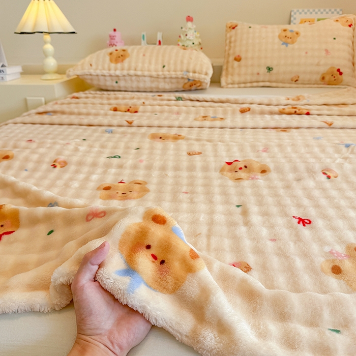 91家纺网 家纺一手货源 找家纺 （总）绣女坊 2025新款A类高克重牛奶绒泡泡绒印花床单单件冬季保暖毛绒毯子绒床单三件套