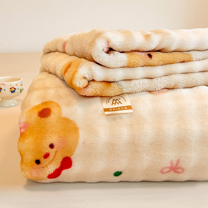 91家纺网 家纺一手货源 找家纺 绣女坊 2025新款A类高克重牛奶绒泡泡绒印花床单单件冬季保暖毛绒毯子绒床单三件套 黄油小熊