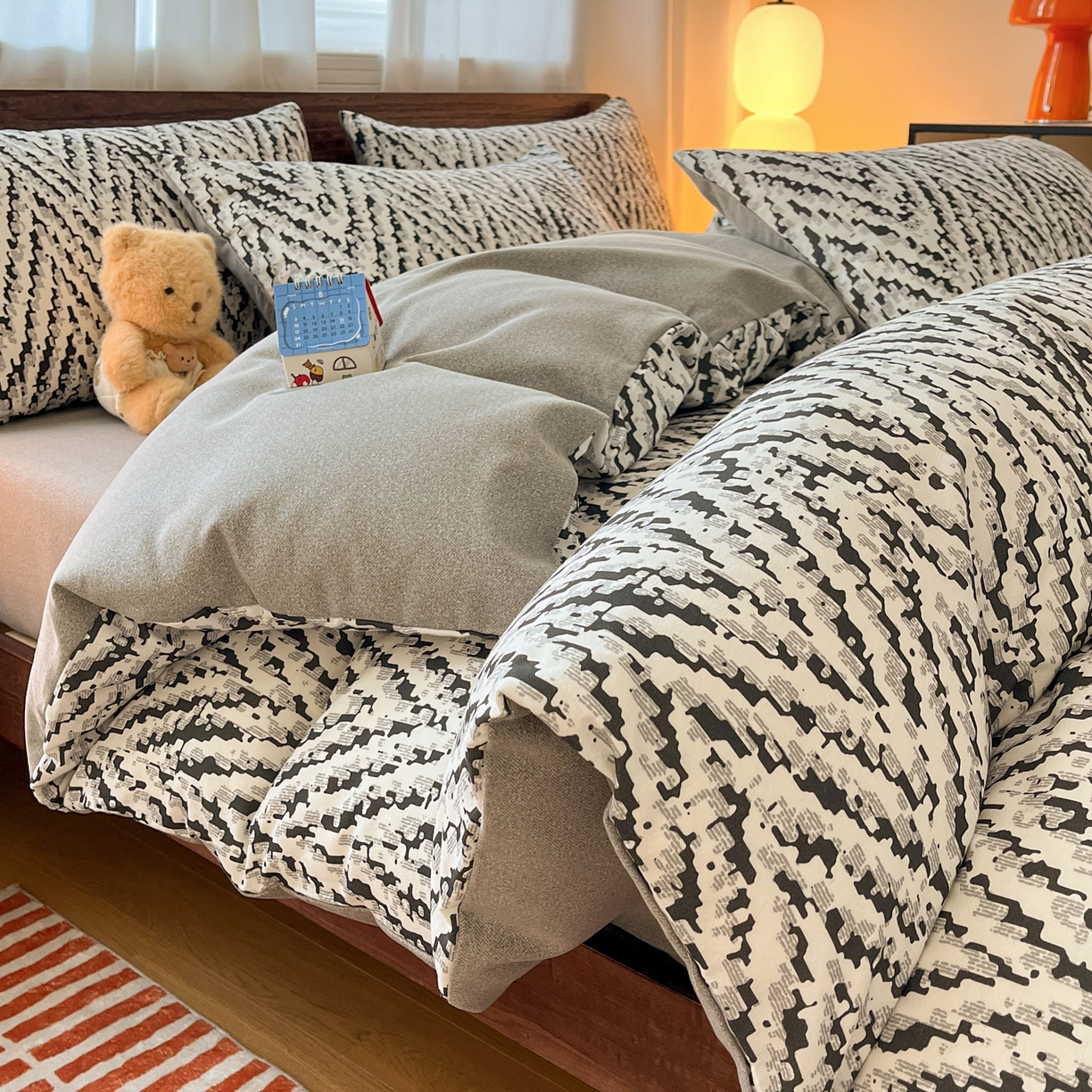 91家纺网 家纺一手货源 找家纺 小叮当家纺仓储工厂店 2025新款提供买家秀爆款花型不断货亲肤舒适原棉加厚磨毛四件套 麦语-灰