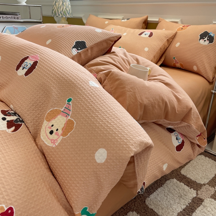 91家纺网 家纺一手货源 找家纺 （总）小叮当家纺仓储工厂店 2025新款提供买家秀爆款花型不断货全棉纯棉A类华夫格印花磨毛四件套