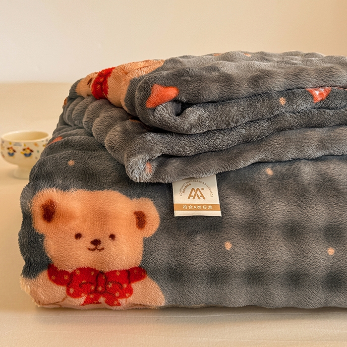 91家纺网 家纺一手货源 找家纺 绣女坊 2025新款A类高克重牛奶绒泡泡绒印花床单单件冬季保暖毛绒毯子绒床单三件套 星星小熊
