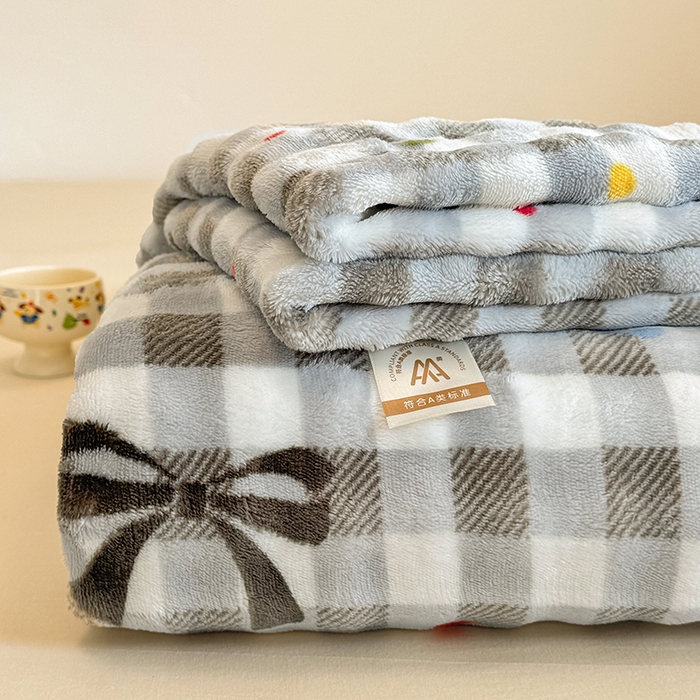 91家纺网 家纺一手货源 找家纺 绣女坊 2025新款A类高克重牛奶绒泡泡绒印花床单单件冬季保暖毛绒毯子绒床单三件套 元气格子