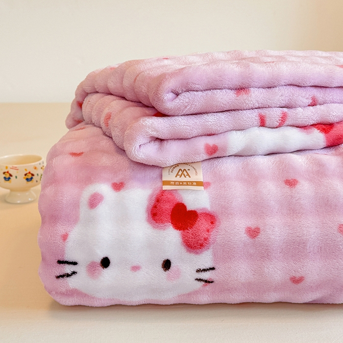 绣女坊 2025新款A类高克重牛奶绒泡泡绒印花床单单件冬季保暖毛绒毯子绒床单三件套 爱心kt