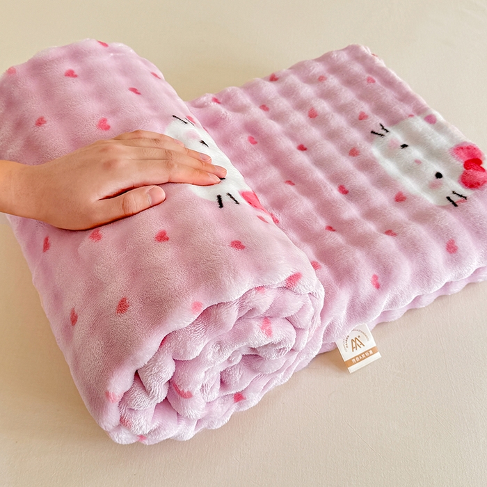 91家纺网 家纺一手货源 找家纺 绣女坊 2025新款A类高克重牛奶绒泡泡绒印花床单单件冬季保暖毛绒毯子绒床单三件套 爱心kt