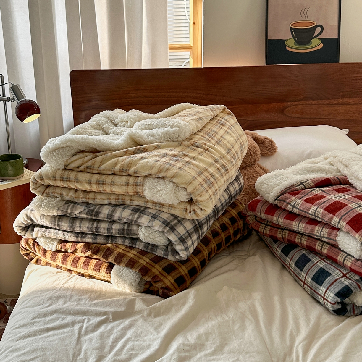 91家纺网 家纺一手货源 找家纺 艾咪-Amy ntmy 2025新款中古风牛奶绒羊羔绒双层毯 组合图