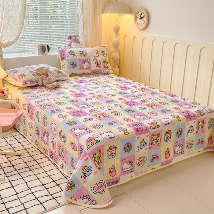 91家纺网 家纺一手货源 找家纺 云玲时尚 2025新款高克重牛奶绒印花夹棉床盖 月亮女神