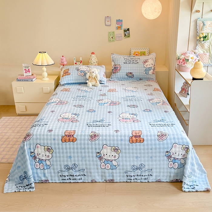 91家纺网 家纺一手货源 找家纺 绣女坊 2025新款A类高克重牛奶绒泡泡绒印花床单单件冬季保暖毛绒毯子绒床单三件套 公主kt