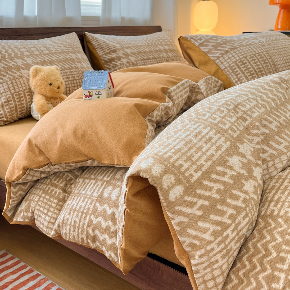 小叮当家纺仓储工厂店 2025新款提供买家秀爆款花型不断货亲肤舒适原棉加厚磨毛四件套 布兰卡-咖