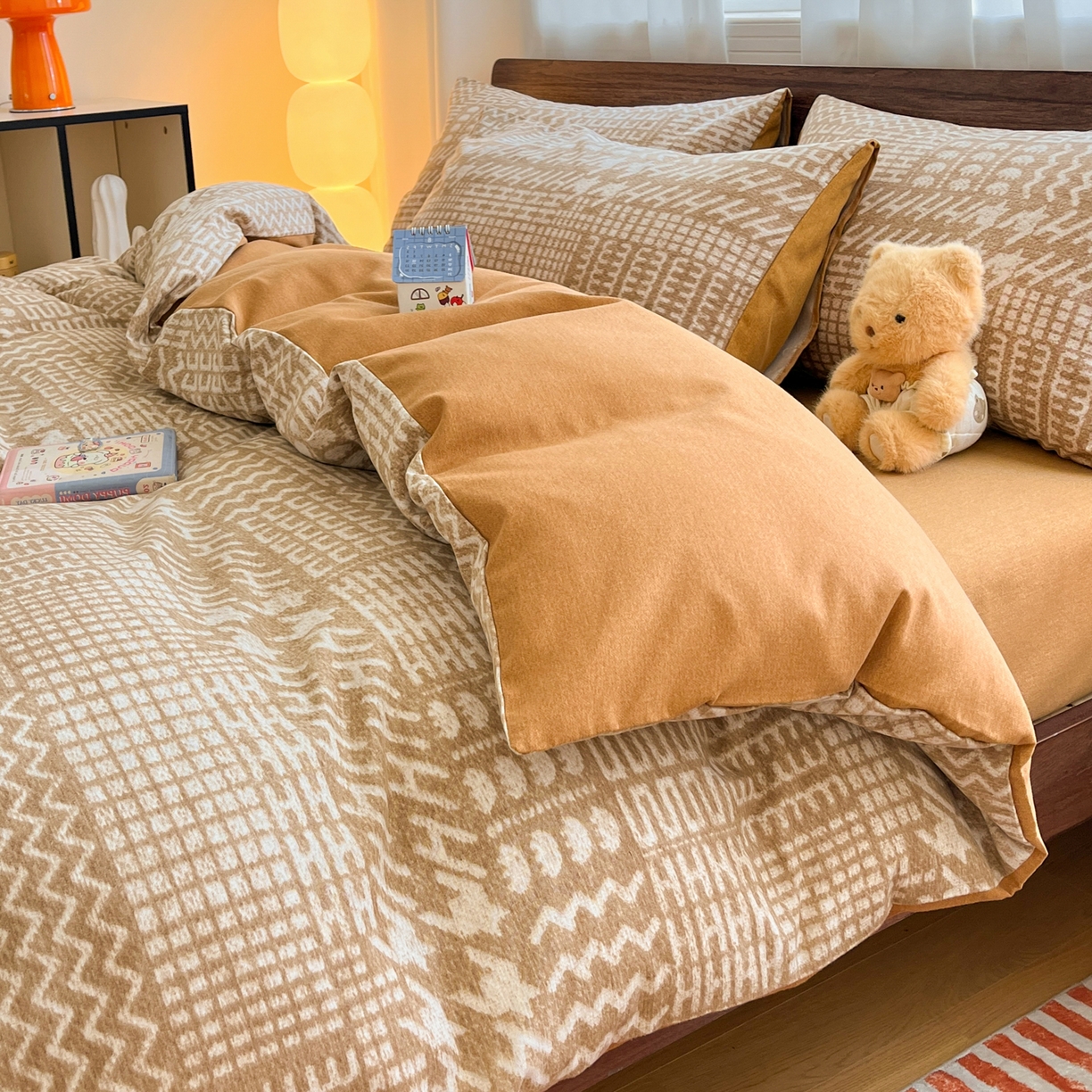 91家纺网 家纺一手货源 找家纺 小叮当家纺仓储工厂店 2025新款提供买家秀爆款花型不断货亲肤舒适原棉加厚磨毛四件套 布兰卡-咖