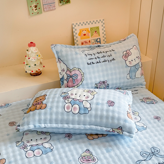 91家纺网 家纺一手货源 找家纺 绣女坊 2025新款A类高克重牛奶绒泡泡绒印花床单单件冬季保暖毛绒毯子绒床单三件套 公主kt