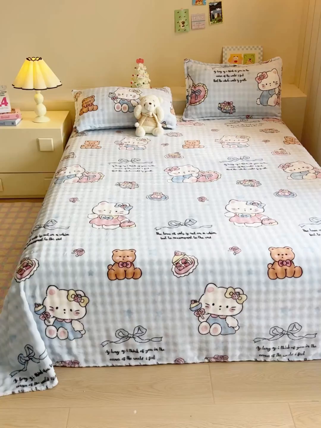 91家纺网 家纺一手货源 找家纺 绣女坊 2025新款A类高克重牛奶绒泡泡绒印花床单单件冬季保暖毛绒毯子绒床单三件套 公主kt