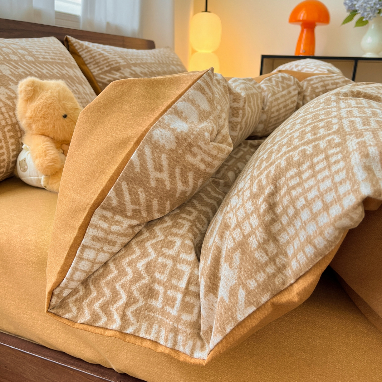 91家纺网 家纺一手货源 找家纺 小叮当家纺仓储工厂店 2025新款提供买家秀爆款花型不断货亲肤舒适原棉加厚磨毛四件套 布兰卡-咖