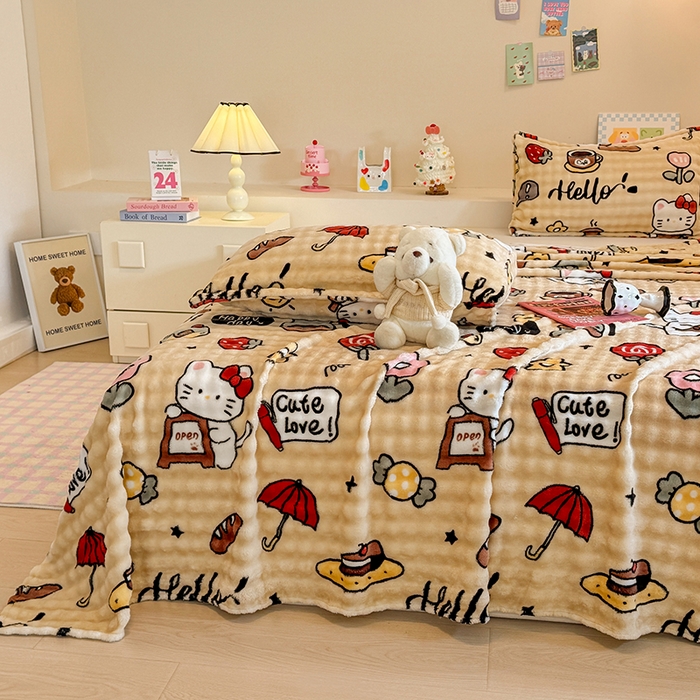 91家纺网 家纺一手货源 找家纺 绣女坊 2025新款A类高克重牛奶绒泡泡绒印花床单单件冬季保暖毛绒毯子绒床单三件套 画笔卡通