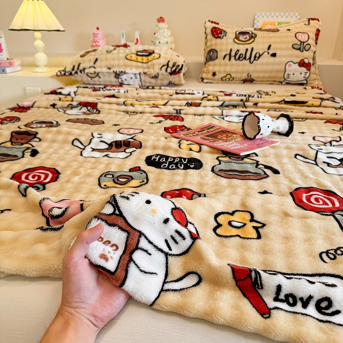 91家纺网 家纺一手货源 找家纺 绣女坊 2025新款A类高克重牛奶绒泡泡绒印花床单单件冬季保暖毛绒毯子绒床单三件套 画笔卡通