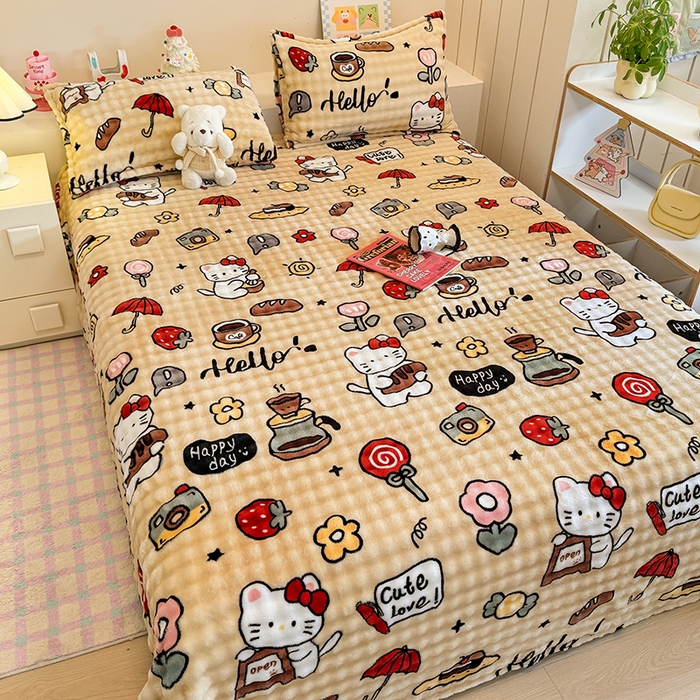 91家纺网 家纺一手货源 找家纺 绣女坊 2025新款A类高克重牛奶绒泡泡绒印花床单单件冬季保暖毛绒毯子绒床单三件套 画笔卡通