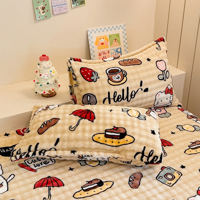 91家纺网 家纺一手货源 找家纺 绣女坊 2025新款A类高克重牛奶绒泡泡绒印花床单单件冬季保暖毛绒毯子绒床单三件套 画笔卡通