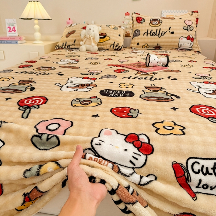 91家纺网 家纺一手货源 找家纺 绣女坊 2025新款A类高克重牛奶绒泡泡绒印花床单单件冬季保暖毛绒毯子绒床单三件套 画笔卡通