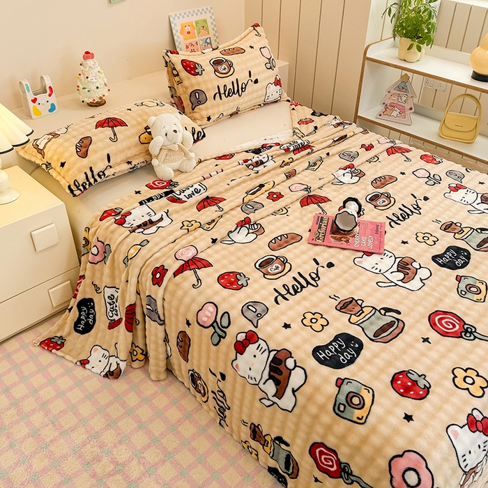 91家纺网 家纺一手货源 找家纺 绣女坊 2025新款A类高克重牛奶绒泡泡绒印花床单单件冬季保暖毛绒毯子绒床单三件套 画笔卡通