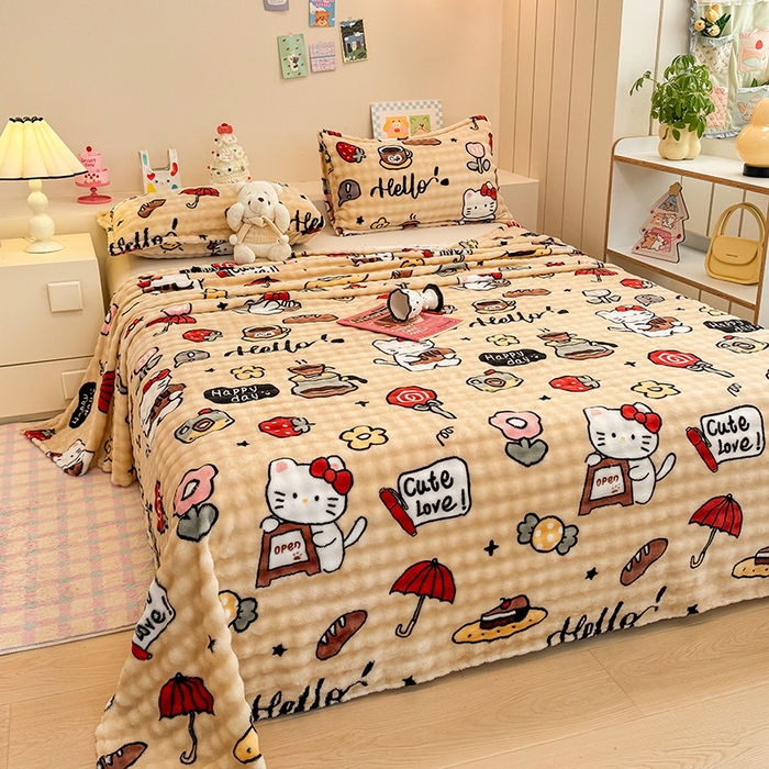 91家纺网 家纺一手货源 找家纺 绣女坊 2025新款A类高克重牛奶绒泡泡绒印花床单单件冬季保暖毛绒毯子绒床单三件套 画笔卡通