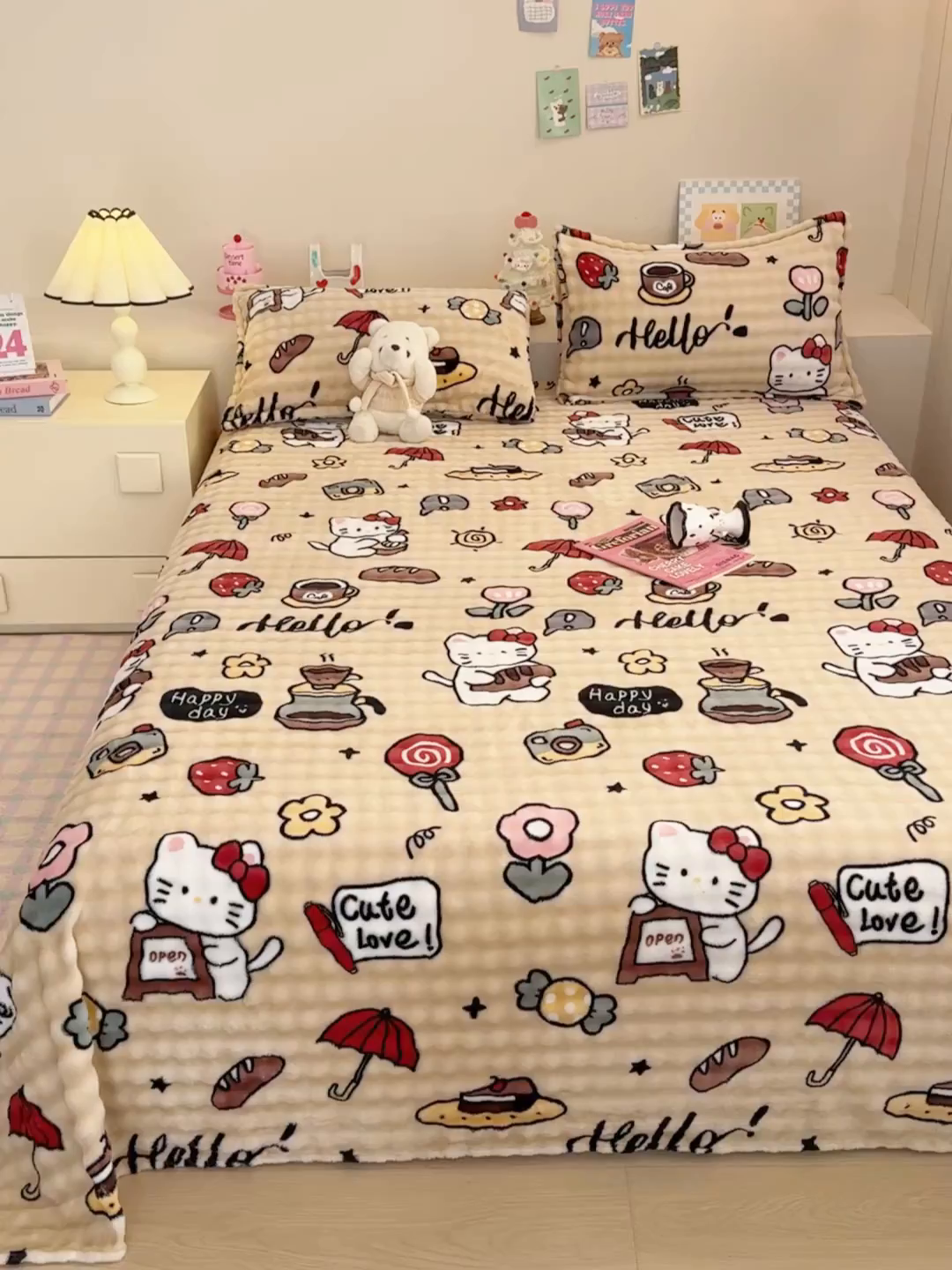 91家纺网 家纺一手货源 找家纺 绣女坊 2025新款A类高克重牛奶绒泡泡绒印花床单单件冬季保暖毛绒毯子绒床单三件套 画笔卡通