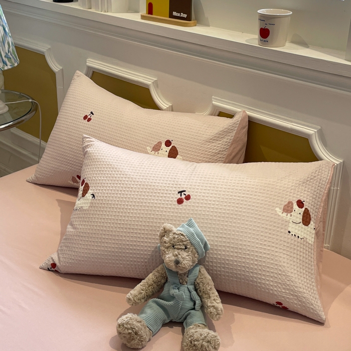 91家纺网 家纺一手货源 找家纺 小叮当家纺仓储工厂店 2025新款提供买家秀爆款花型不断货全棉纯棉A类华夫格印花磨毛四件套 活力小象-灰