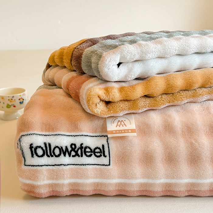 绣女坊 2025新款A类高克重牛奶绒泡泡绒印花床单单件冬季保暖毛绒毯子绒床单三件套 简单条格