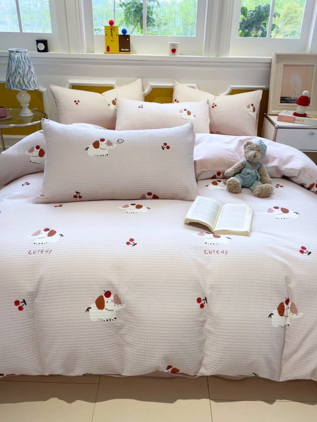 91家纺网 家纺一手货源 找家纺 小叮当家纺仓储工厂店 2025新款提供买家秀爆款花型不断货全棉纯棉A类华夫格印花磨毛四件套 活力小象-灰