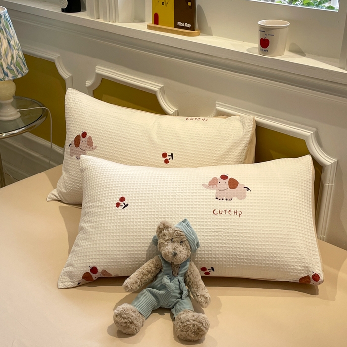 91家纺网 家纺一手货源 找家纺 小叮当家纺仓储工厂店 2025新款提供买家秀爆款花型不断货全棉纯棉A类华夫格印花磨毛四件套 活力小象-米