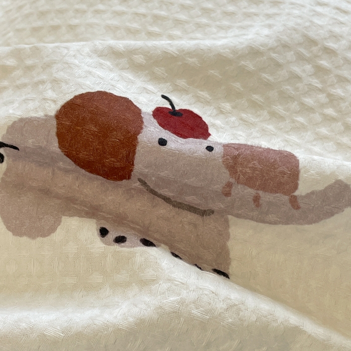 91家纺网 家纺一手货源 找家纺 小叮当家纺仓储工厂店 2025新款提供买家秀爆款花型不断货全棉纯棉A类华夫格印花磨毛四件套 活力小象-米