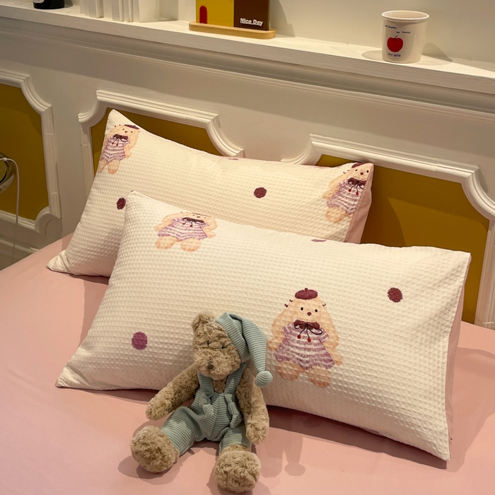 91家纺网 家纺一手货源 找家纺 小叮当家纺仓储工厂店 2025新款提供买家秀爆款花型不断货全棉纯棉A类华夫格印花磨毛四件套 克洛莉-米