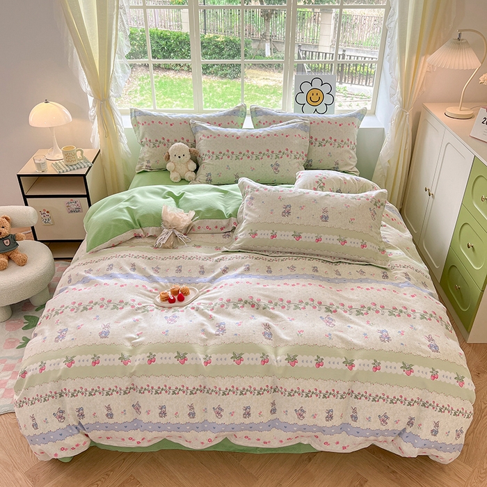 91家纺网 家纺一手货源 找家纺 小叮当家纺仓储工厂店 2025新款提供买家秀爆款花型不断货亲肤舒适原棉加厚磨毛四件套 花枝兔