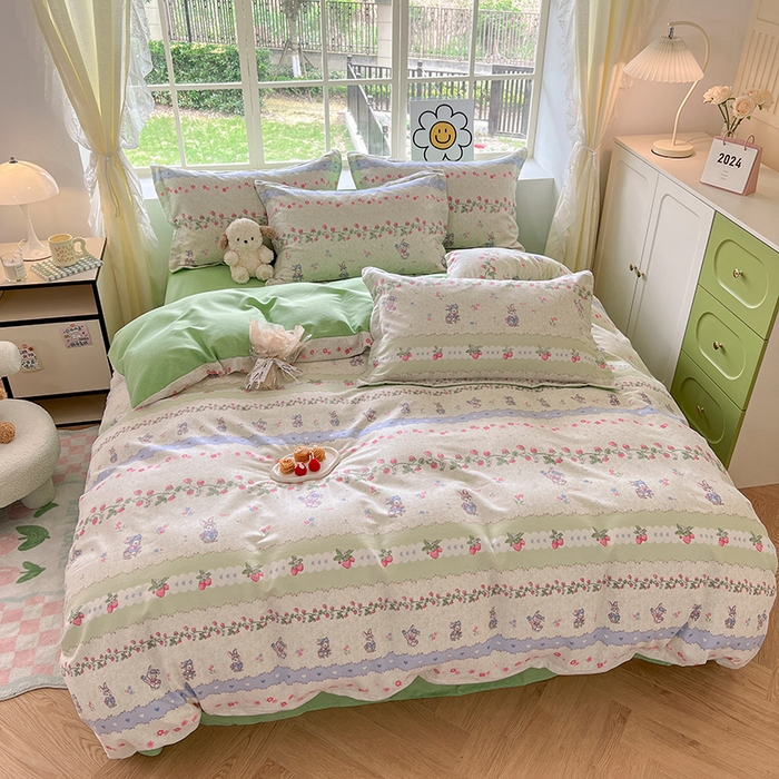 91家纺网 家纺一手货源 找家纺 小叮当家纺仓储工厂店 2025新款提供买家秀爆款花型不断货亲肤舒适原棉加厚磨毛四件套 花枝兔