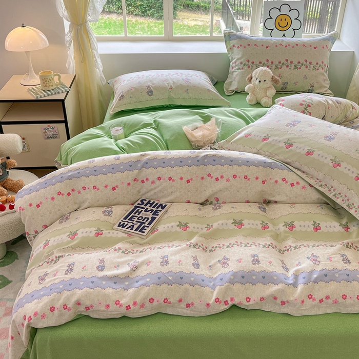 91家纺网 家纺一手货源 找家纺 小叮当家纺仓储工厂店 2025新款提供买家秀爆款花型不断货亲肤舒适原棉加厚磨毛四件套 花枝兔