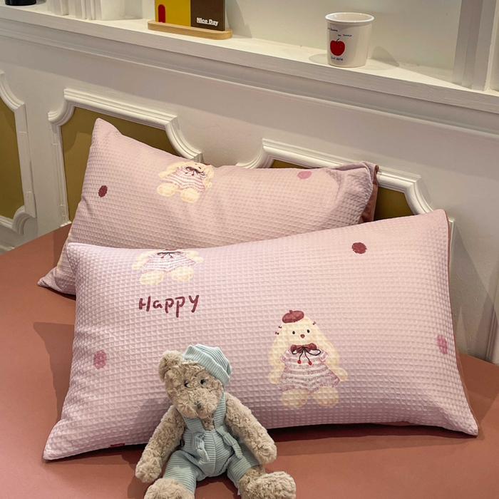 91家纺网 家纺一手货源 找家纺 小叮当家纺仓储工厂店 2025新款提供买家秀爆款花型不断货全棉纯棉A类华夫格印花磨毛四件套 克洛莉-紫