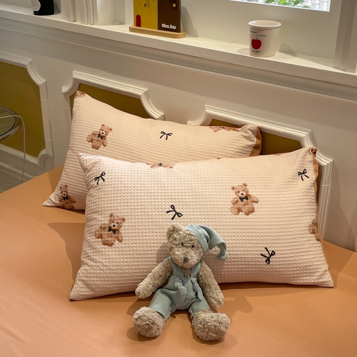 91家纺网 家纺一手货源 找家纺 小叮当家纺仓储工厂店 2025新款提供买家秀爆款花型不断货全棉纯棉A类华夫格印花磨毛四件套 莫妮卡-卡其