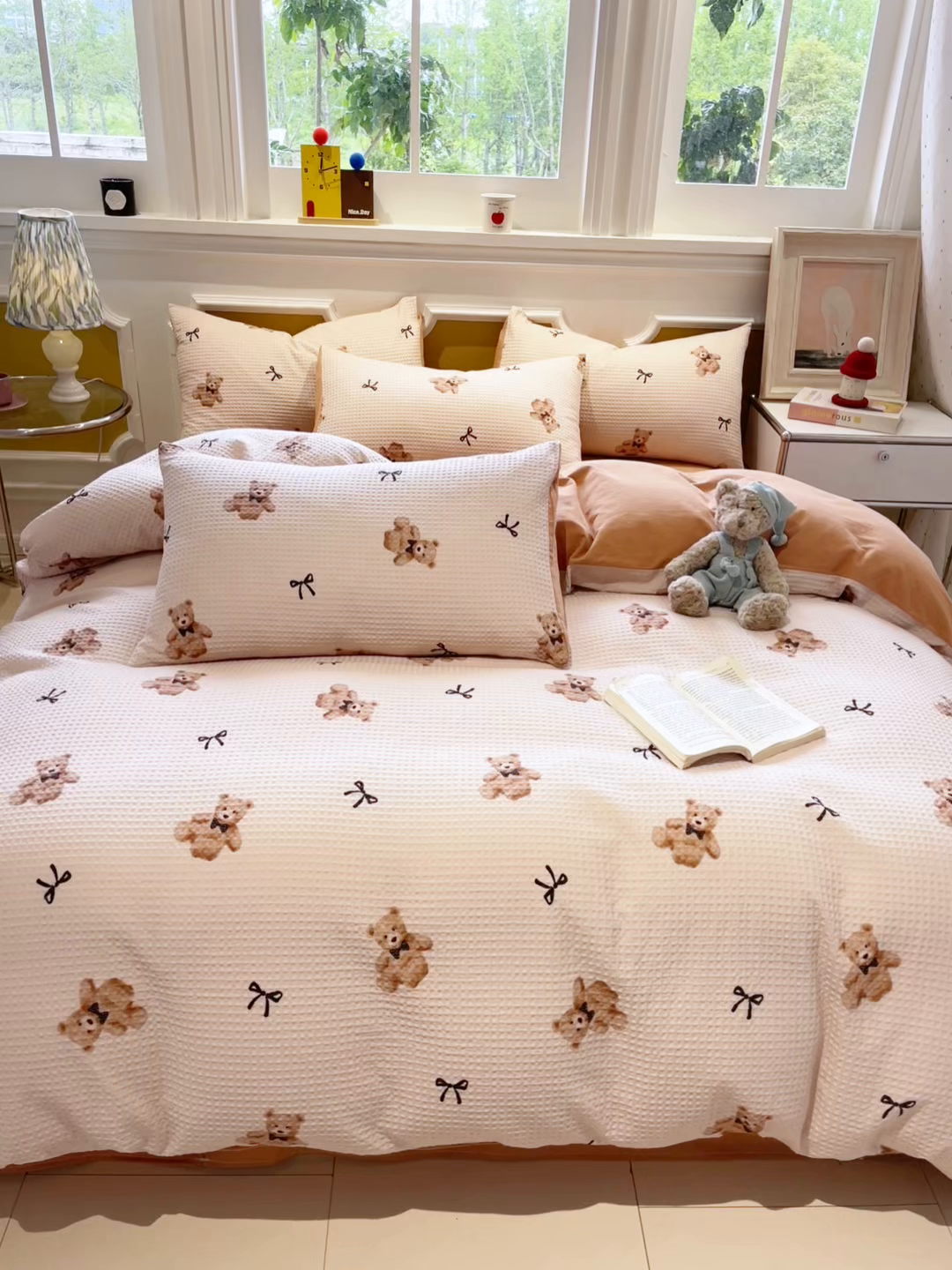 91家纺网 家纺一手货源 找家纺 小叮当家纺仓储工厂店 2025新款提供买家秀爆款花型不断货全棉纯棉A类华夫格印花磨毛四件套 莫妮卡-卡其