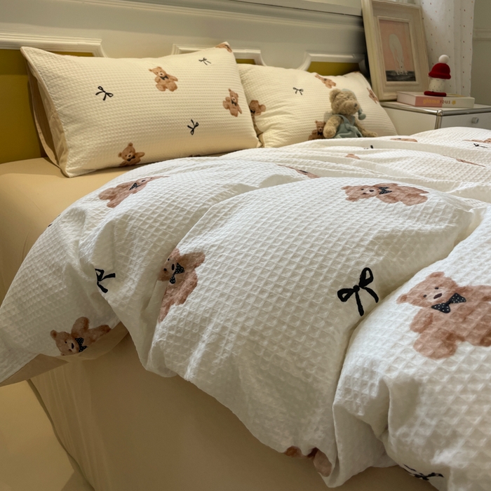 91家纺网 家纺一手货源 找家纺 小叮当家纺仓储工厂店 2025新款提供买家秀爆款花型不断货全棉纯棉A类华夫格印花磨毛四件套 莫妮卡-米