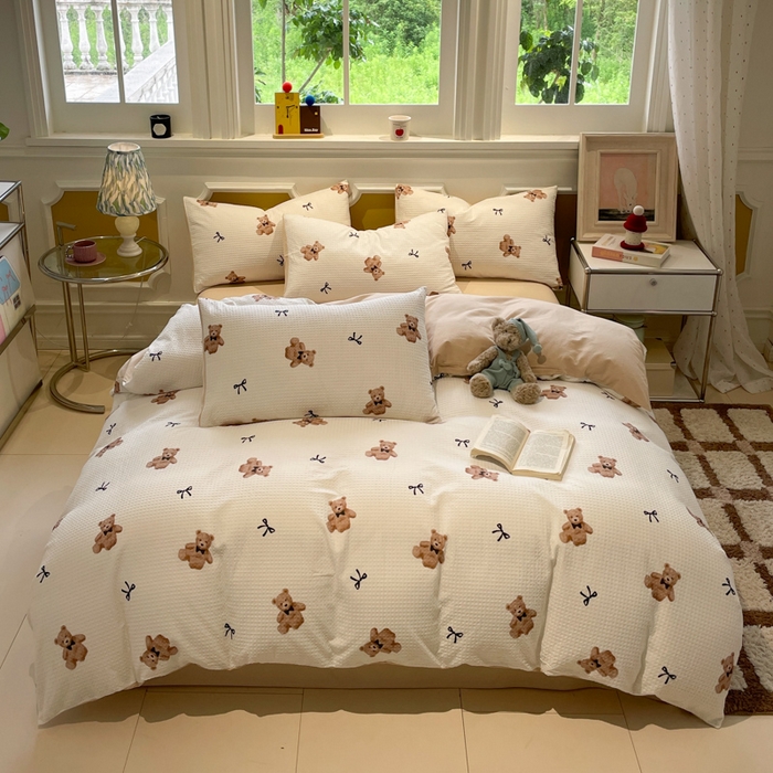 91家纺网 家纺一手货源 找家纺 小叮当家纺仓储工厂店 2025新款提供买家秀爆款花型不断货全棉纯棉A类华夫格印花磨毛四件套 莫妮卡-米