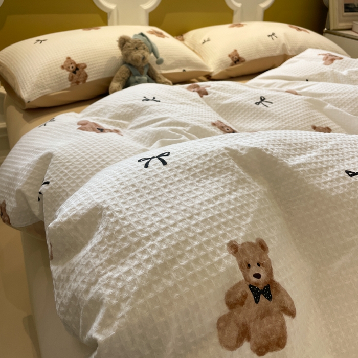 91家纺网 家纺一手货源 找家纺 小叮当家纺仓储工厂店 2025新款提供买家秀爆款花型不断货全棉纯棉A类华夫格印花磨毛四件套 莫妮卡-米