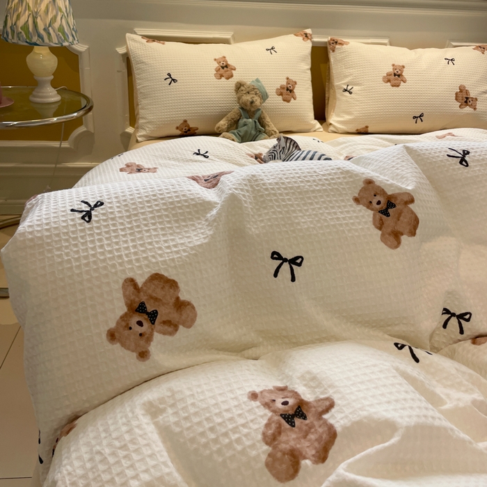 91家纺网 家纺一手货源 找家纺 小叮当家纺仓储工厂店 2025新款提供买家秀爆款花型不断货全棉纯棉A类华夫格印花磨毛四件套 莫妮卡-米