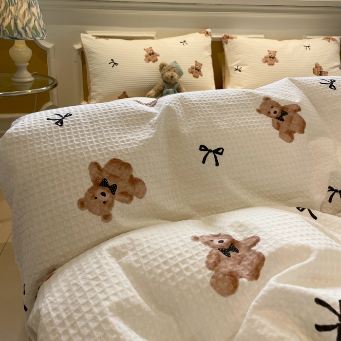 91家纺网 家纺一手货源 找家纺 小叮当家纺仓储工厂店 2025新款提供买家秀爆款花型不断货全棉纯棉A类华夫格印花磨毛四件套 莫妮卡-米