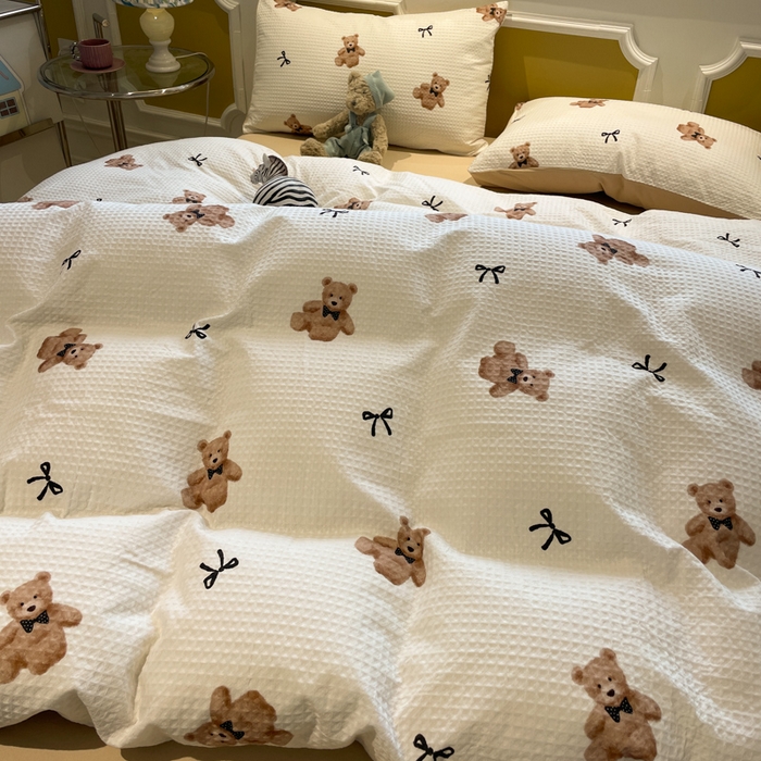 91家纺网 家纺一手货源 找家纺 小叮当家纺仓储工厂店 2025新款提供买家秀爆款花型不断货全棉纯棉A类华夫格印花磨毛四件套 莫妮卡-米