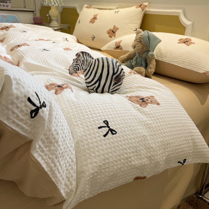 91家纺网 家纺一手货源 找家纺 小叮当家纺仓储工厂店 2025新款提供买家秀爆款花型不断货全棉纯棉A类华夫格印花磨毛四件套 莫妮卡-米