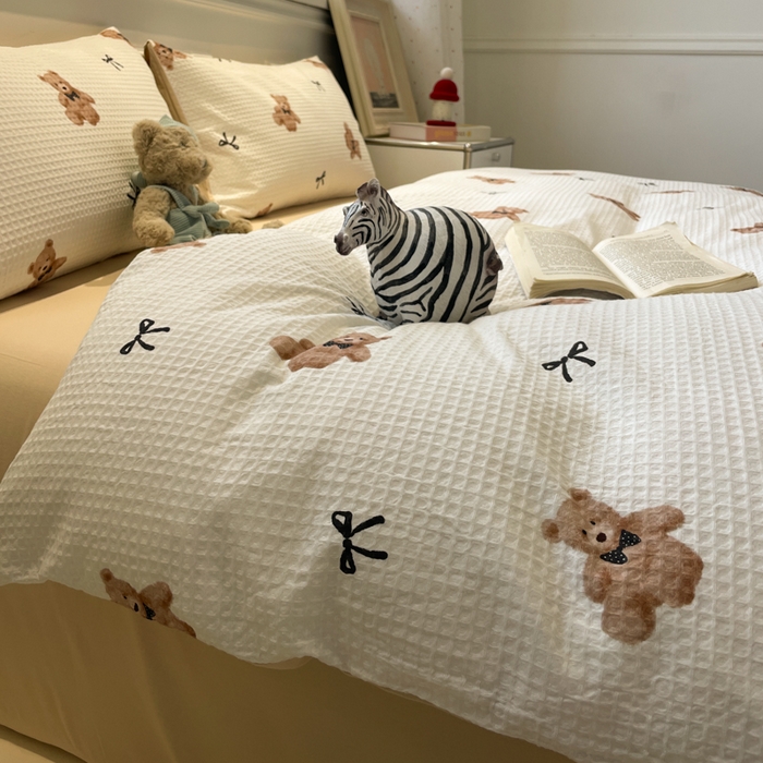 91家纺网 家纺一手货源 找家纺 小叮当家纺仓储工厂店 2025新款提供买家秀爆款花型不断货全棉纯棉A类华夫格印花磨毛四件套 莫妮卡-米