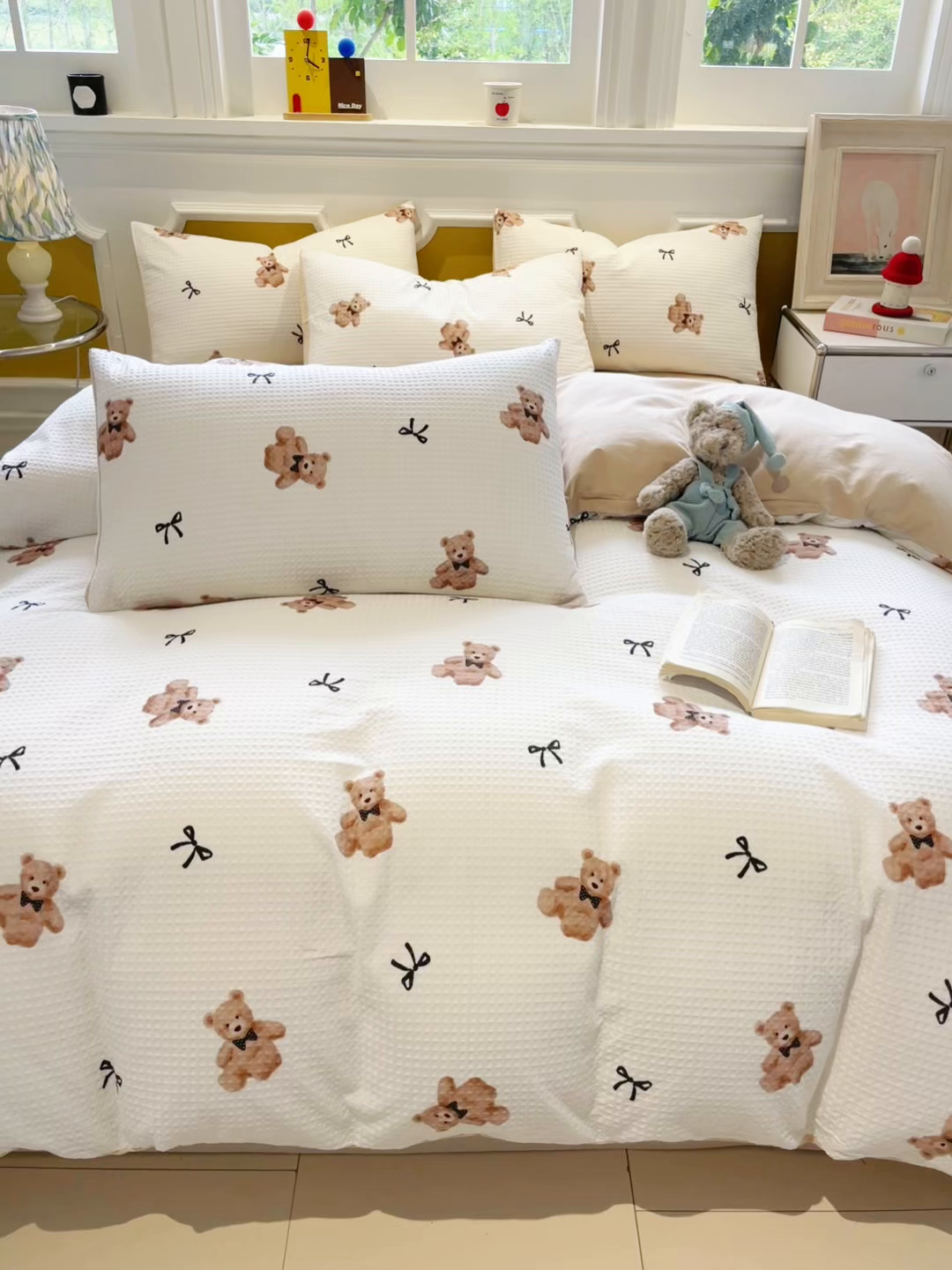 91家纺网 家纺一手货源 找家纺 小叮当家纺仓储工厂店 2025新款提供买家秀爆款花型不断货全棉纯棉A类华夫格印花磨毛四件套 莫妮卡-米