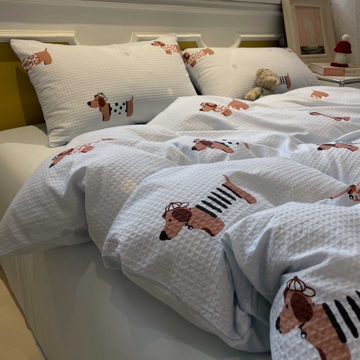 91家纺网 家纺一手货源 找家纺 小叮当家纺仓储工厂店 2025新款提供买家秀爆款花型不断货全棉纯棉A类华夫格印花磨毛四件套 瑞乐-兰