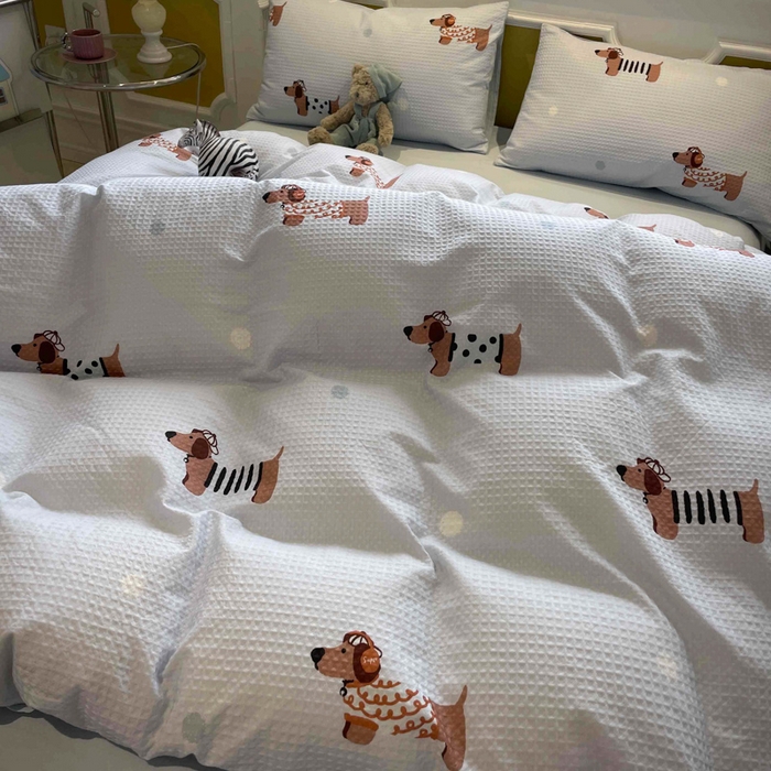 91家纺网 家纺一手货源 找家纺 小叮当家纺仓储工厂店 2025新款提供买家秀爆款花型不断货全棉纯棉A类华夫格印花磨毛四件套 瑞乐-兰