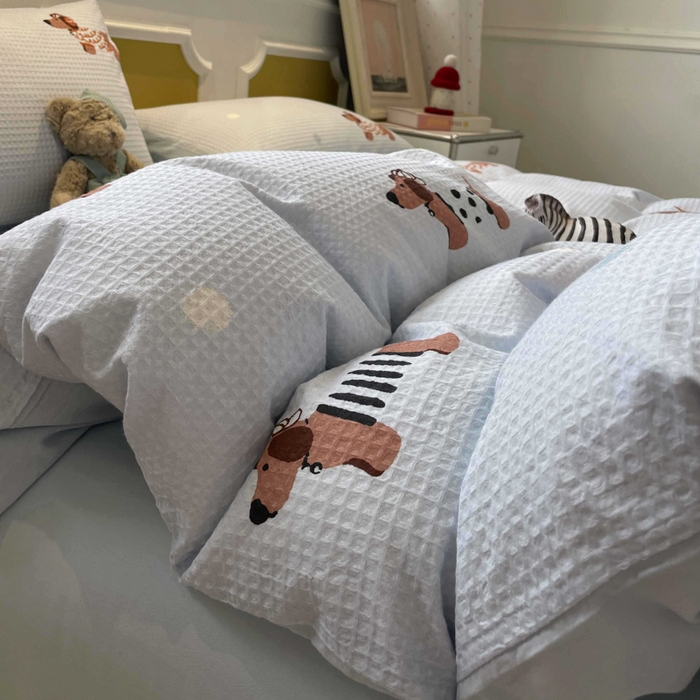 91家纺网 家纺一手货源 找家纺 小叮当家纺仓储工厂店 2025新款提供买家秀爆款花型不断货全棉纯棉A类华夫格印花磨毛四件套 瑞乐-兰