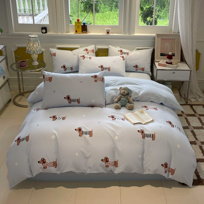 91家纺网 家纺一手货源 找家纺 小叮当家纺仓储工厂店 2025新款提供买家秀爆款花型不断货全棉纯棉A类华夫格印花磨毛四件套 瑞乐-兰